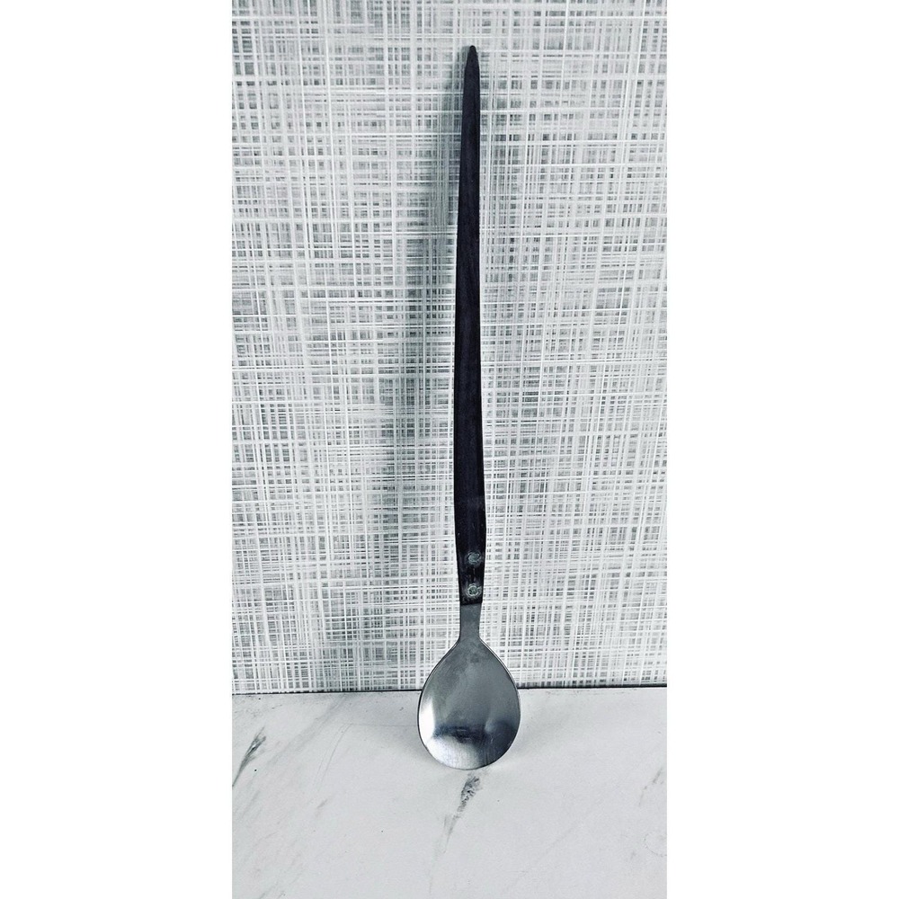 Vintage MCM‎ Wooden Handle Serving Salad Spoon 13" Long Stainless Steel Japan A